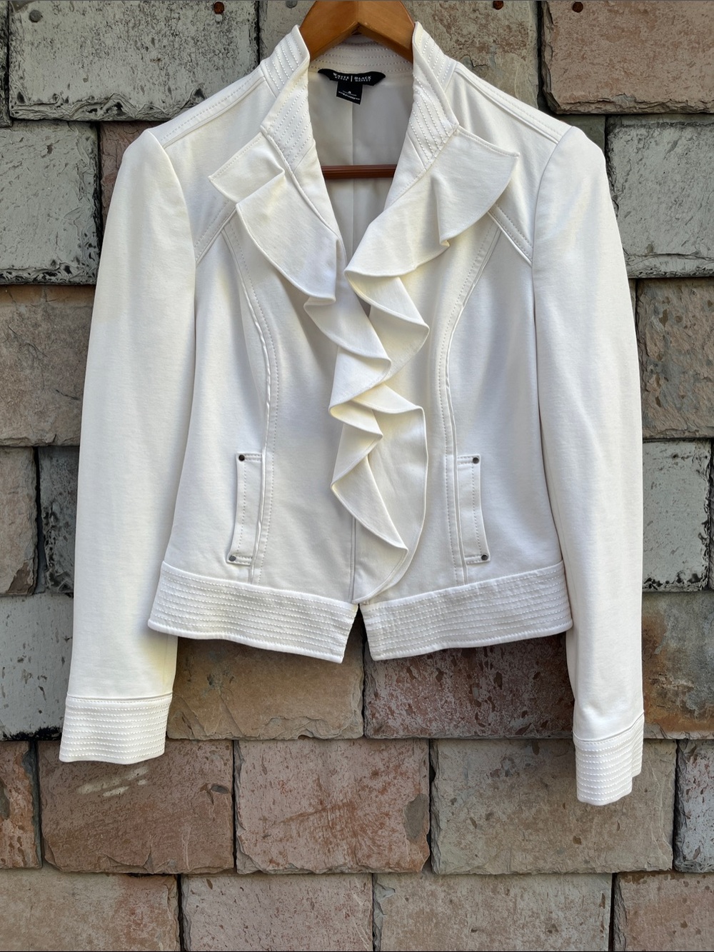 White House/black market White Ruffle Front Blazer Jacket